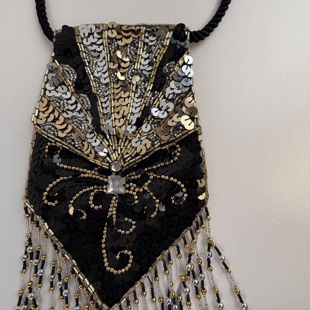 Vintage SHARMARK Las Vegas Evening Bag Sequin Beaded Fringe Pouch Crossbody Glam - Picture 5 of 10